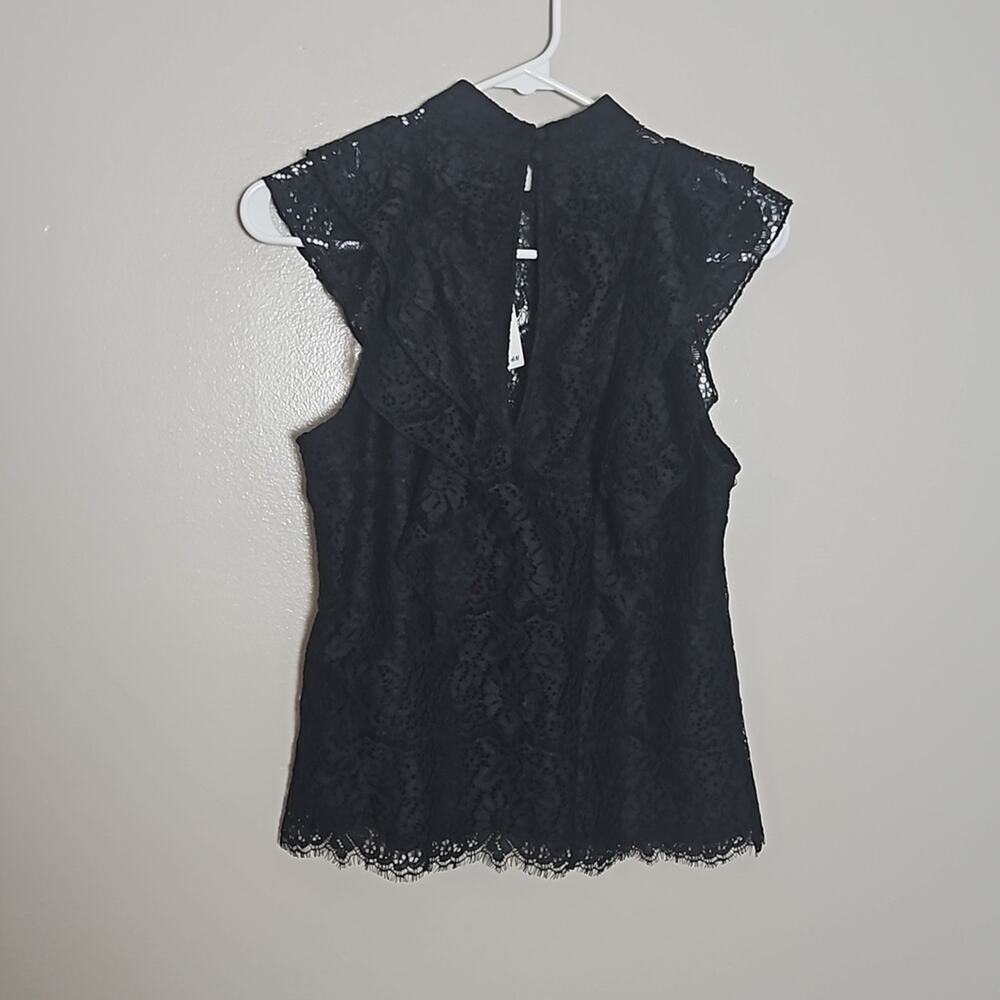NWT H&M Black Lace Ruffled Flutter Sleeveless Top Sz 6 - Picture 5 of 10